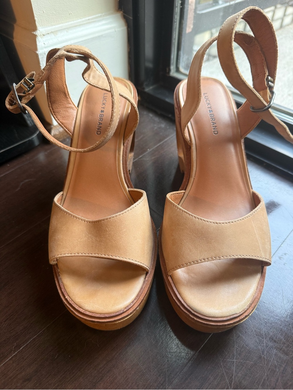 Lucky Brand Tan Suede Platform Ankle-Strap Sandals